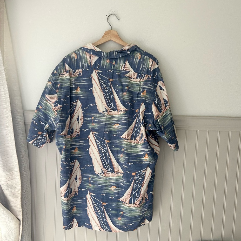 Vintage Polo Ralph Lauren Sailboat-Print Camp Shirt XL Cotton Blue Nautical - Picture 3 of 5